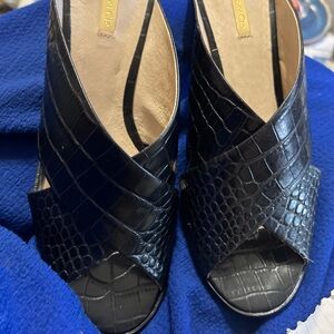 Black Textured Heels with Crocodile Pattern